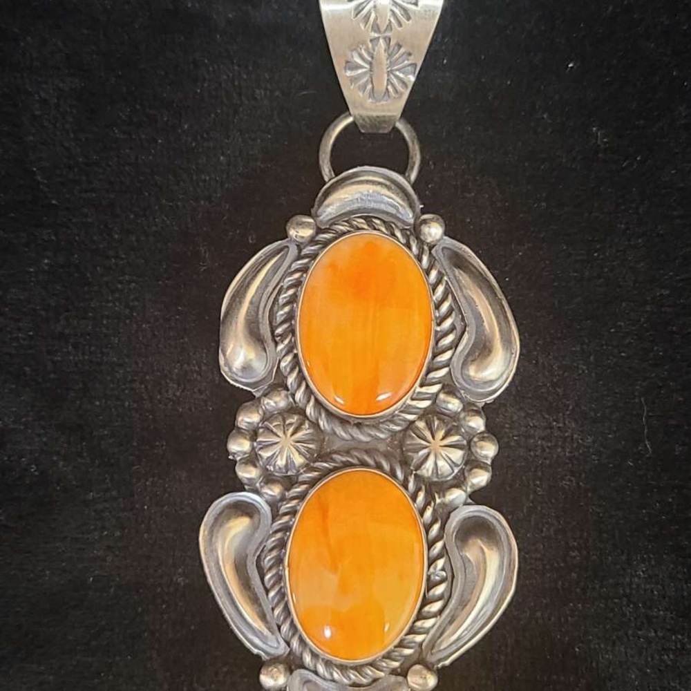 Navajo handmade silver spiny oyster pendant